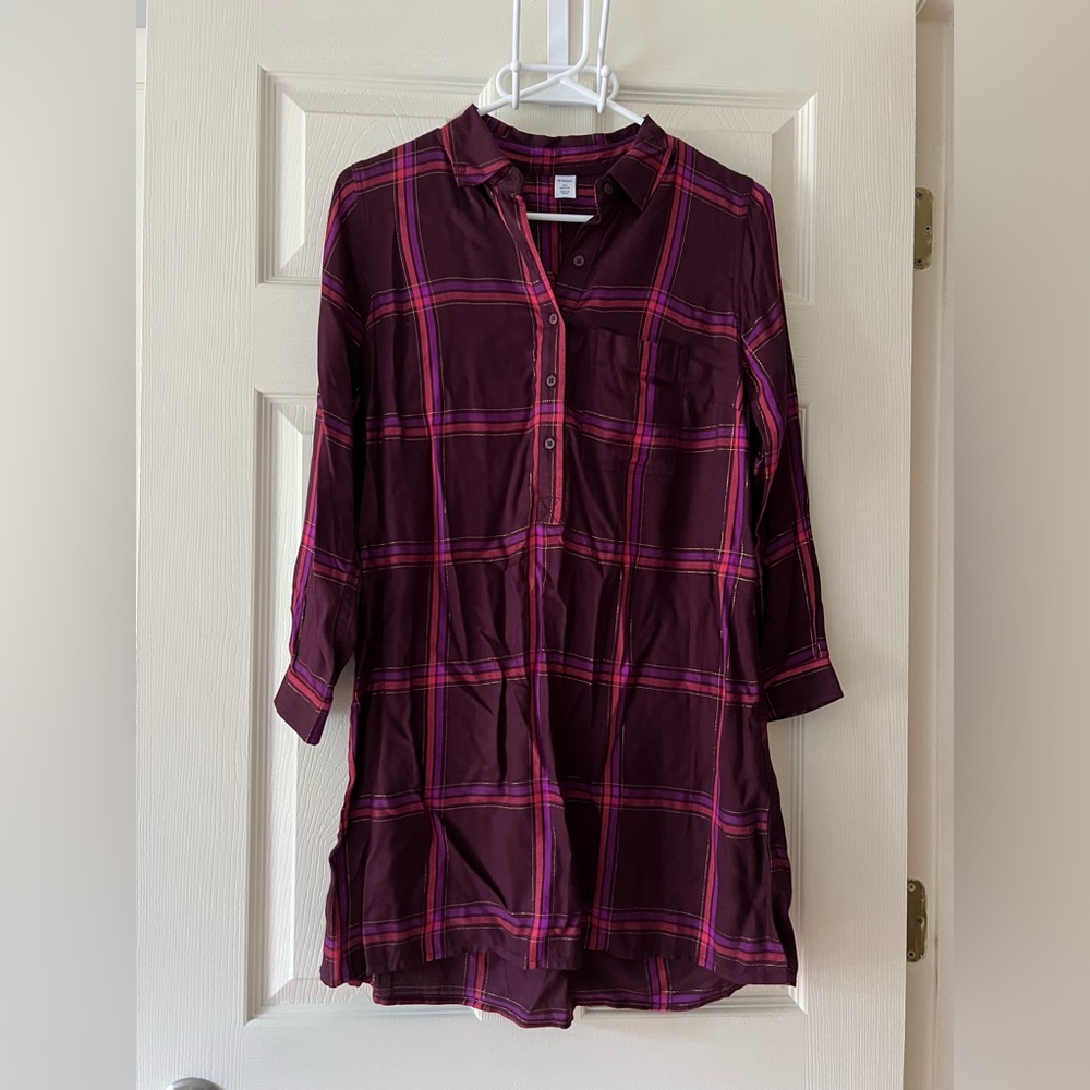 Plaid popover shirt dress